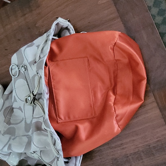 Coach Signature Poppy Drawstring Crossbody Bucket Bag - Tan/Cream - Picture 8 of 11